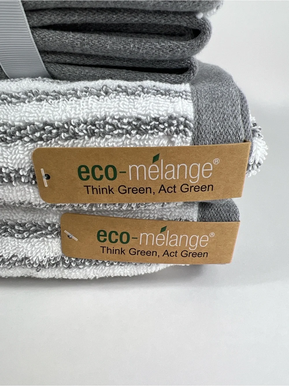 Eco Melange Bath Towels Light Gray & White Striped Soft Cotton Set of 4 NEW